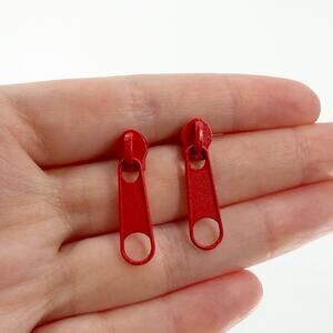 Red Zipper Pull Stud Earrings, Novelty Earrings